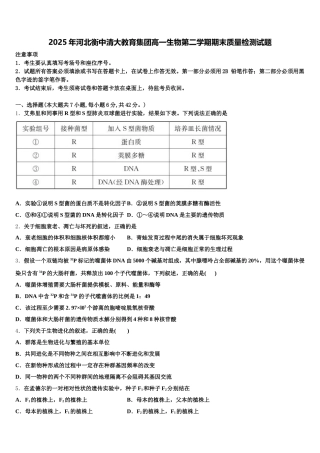 2025年河北衡中清大教育集团高一生物第二学期期末质量检测试题含解析