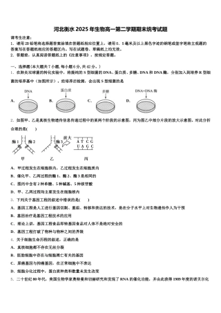 河北衡水2025年生物高一第二学期期末统考试题含解析