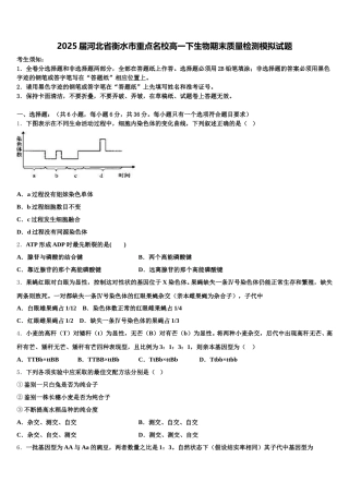 2025届河北省衡水市重点名校高一下生物期末质量检测模拟试题含解析