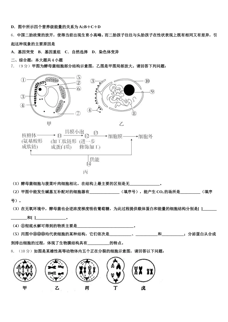 河北省石家庄市晋州一中2024-2025学年高一生物第二学期期末经典模拟试题含解析_第2页