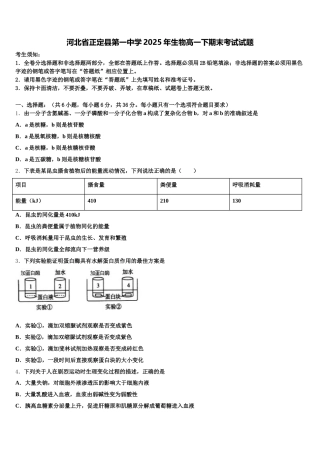 河北省正定县第一中学2025年生物高一下期末考试试题含解析