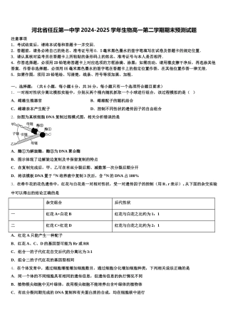 河北省任丘第一中学2024-2025学年生物高一第二学期期末预测试题含解析