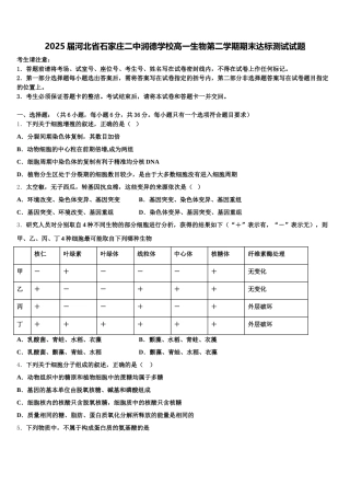2025届河北省石家庄二中润德学校高一生物第二学期期末达标测试试题含解析