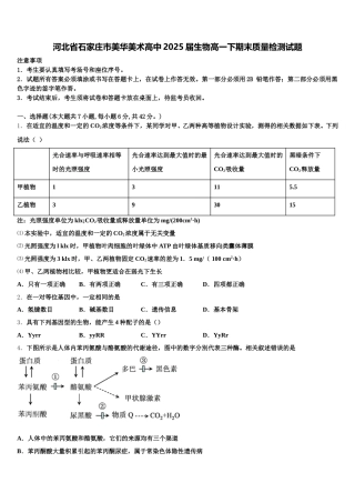 河北省石家庄市美华美术高中2025届生物高一下期末质量检测试题含解析