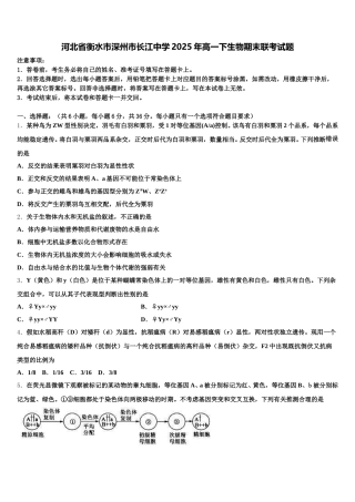河北省衡水市深州市长江中学2025年高一下生物期末联考试题含解析