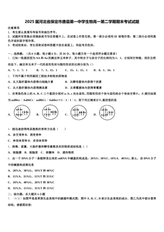 2025届河北省保定市唐县第一中学生物高一第二学期期末考试试题含解析