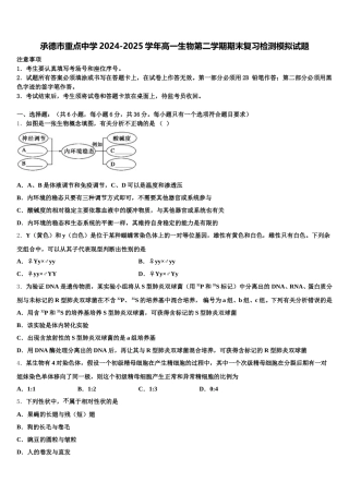 承德市重点中学2024-2025学年高一生物第二学期期末复习检测模拟试题含解析