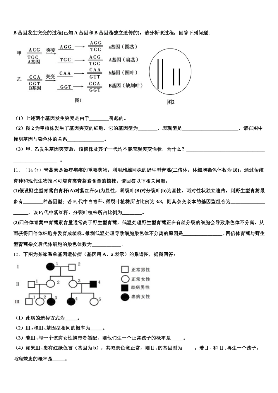 河北省承德市鹰城一中2024-2025学年生物高一下期末综合测试试题含解析_第3页