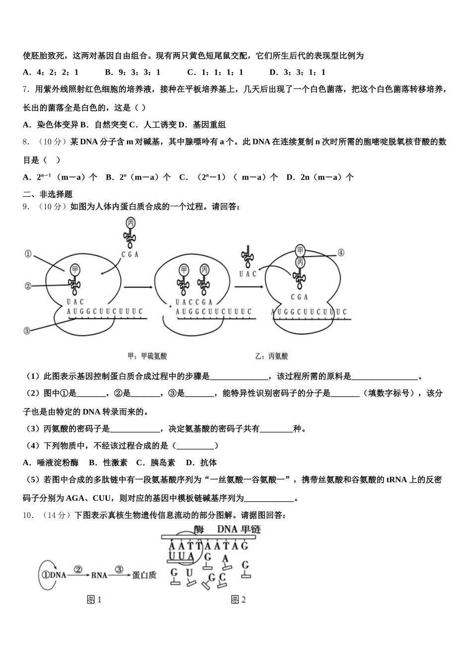 河北省石家庄市2024-2025学年生物高一下期末检测模拟试题含解析_第2页