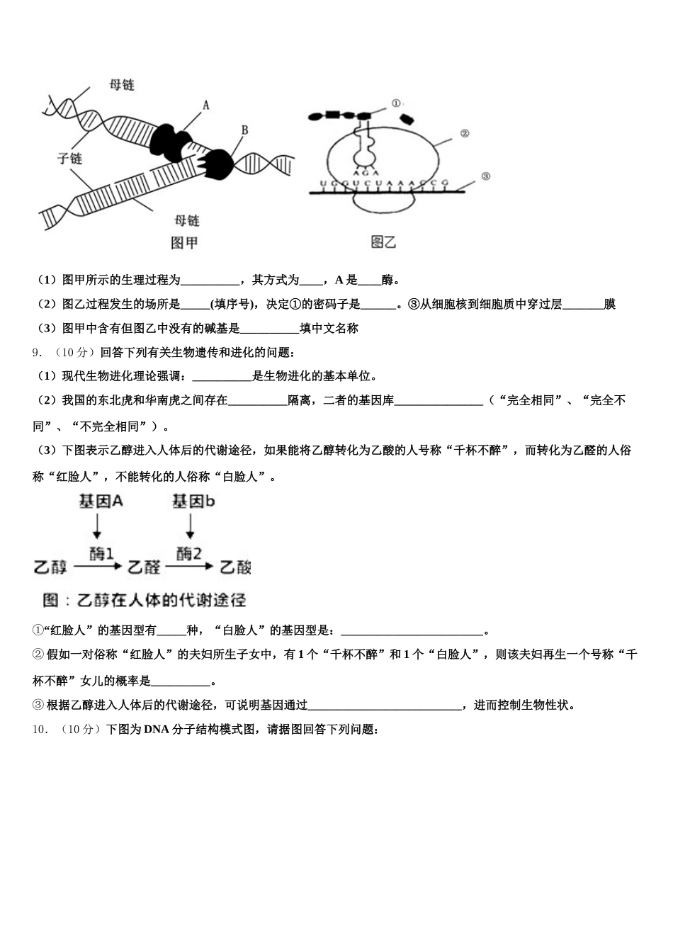 河北省石家庄市正定县第一中学2025届生物高一第二学期期末教学质量检测模拟试题含解析_第3页