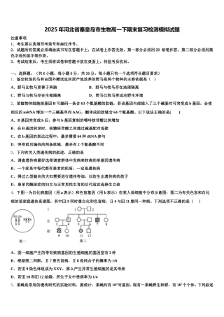 2025年河北省秦皇岛市生物高一下期末复习检测模拟试题含解析