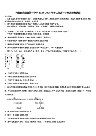 河北省鹿泉县第一中学2024-2025学年生物高一下期末经典试题含解析