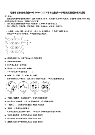 河北省石家庄市鹿泉一中2024-2025学年生物高一下期末质量检测模拟试题含解析