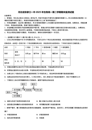 河北省张家口一中2025年生物高一第二学期期末监测试题含解析