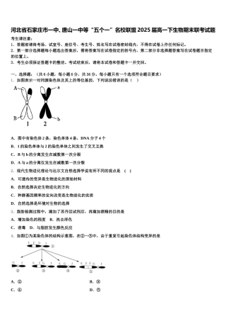 河北省石家庄市一中、唐山一中等“五个一”名校联盟2025届高一下生物期末联考试题含解析