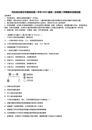 河北省石家庄市鹿泉区第一中学2025届高一生物第二学期期末经典试题含解析