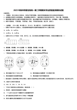2025年衡中同卷生物高一第二学期期末学业质量监测模拟试题含解析