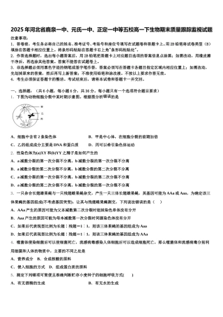 2025年河北省鹿泉一中、元氏一中、正定一中等五校高一下生物期末质量跟踪监视试题含解析