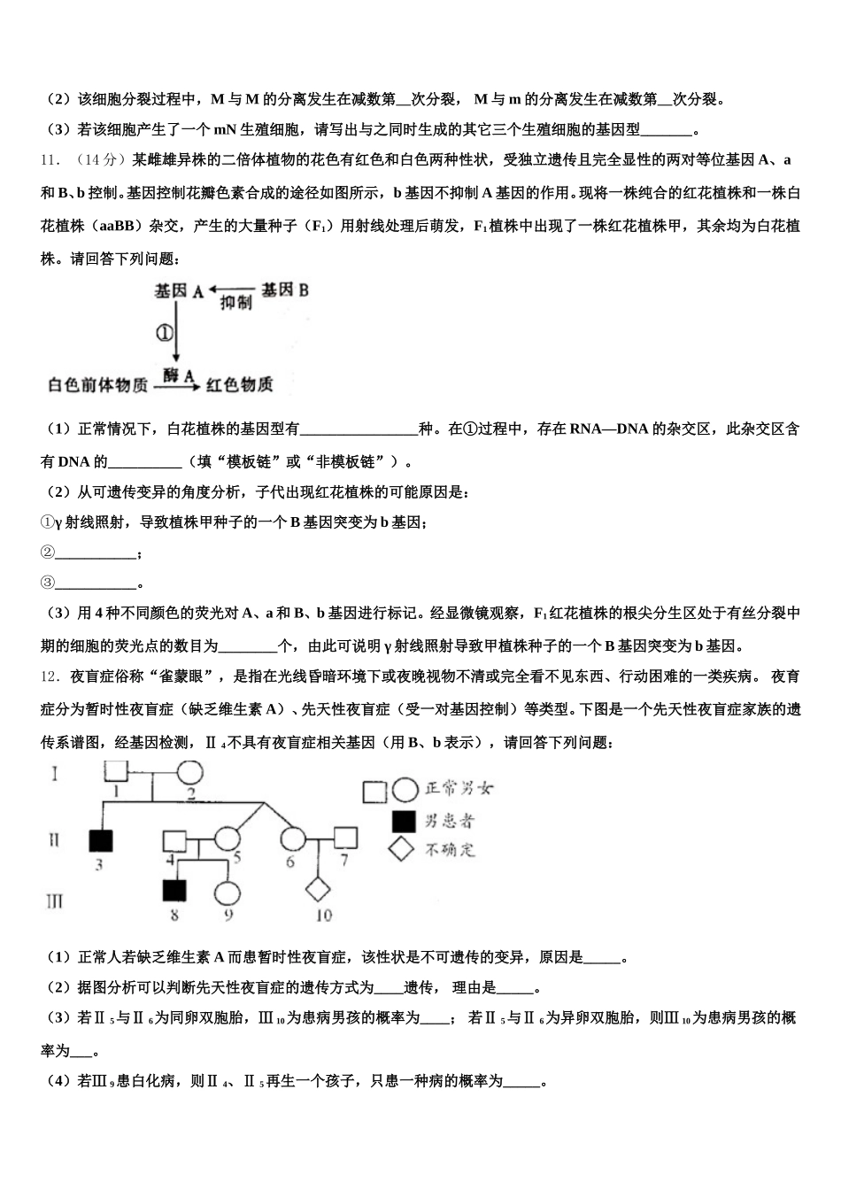 2025年河北省涿鹿县北晨学校生物高一第二学期期末综合测试试题含解析_第3页