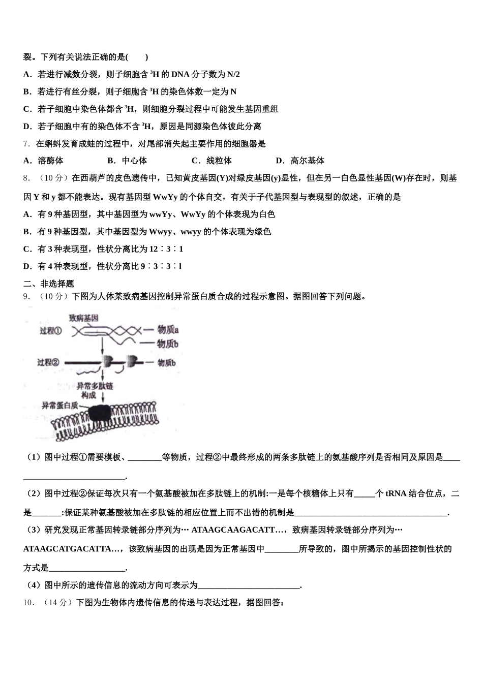 河北省滦南县2024-2025学年高一下生物期末达标检测模拟试题含解析_第2页