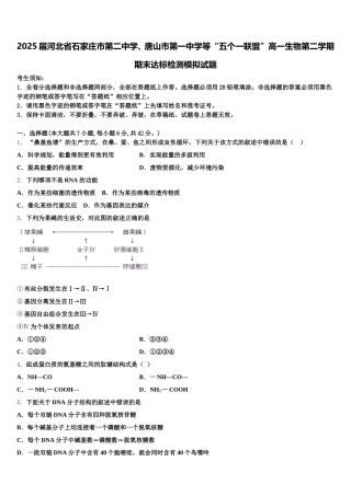 2025届河北省石家庄市第二中学、唐山市第一中学等“五个一联盟”高一生物第二学期期末达标检测模拟试题含解析