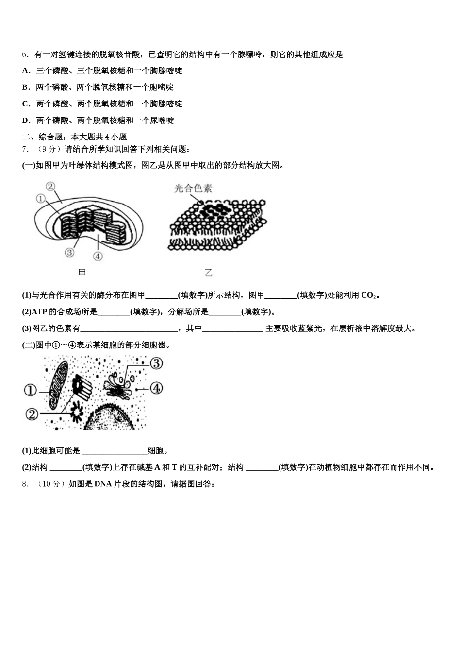 河北省张家口市宣化第一中学2025年生物高一下期末经典试题含解析_第2页