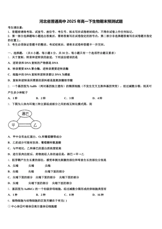 河北省普通高中2025年高一下生物期末预测试题含解析