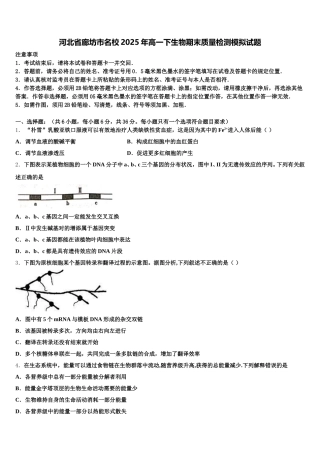 河北省廊坊市名校2025年高一下生物期末质量检测模拟试题含解析