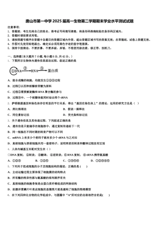 唐山市第一中学2025届高一生物第二学期期末学业水平测试试题含解析
