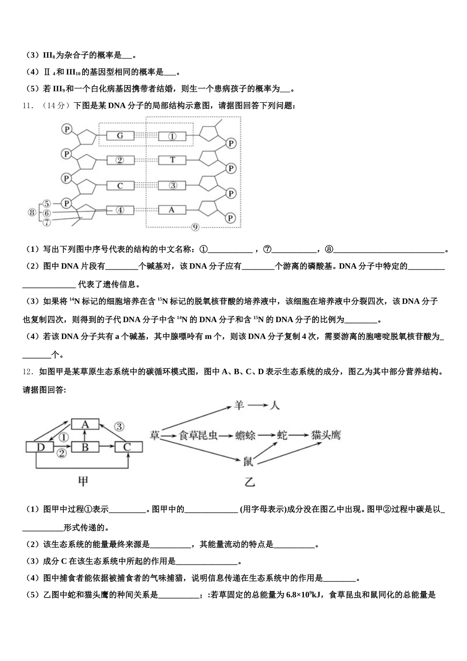 河北省石家庄市第二中学2024-2025学年高一下生物期末综合测试模拟试题含解析_第3页