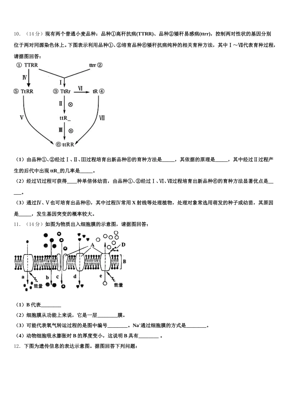 河北省石家庄市第二中学、唐山市第一中学等“五个一名校联盟”2024-2025学年高一生物第二学期期末教学质量检测模拟试题含解析_第3页