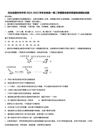河北省冀州市中学2024-2025学年生物高一第二学期期末教学质量检测模拟试题含解析