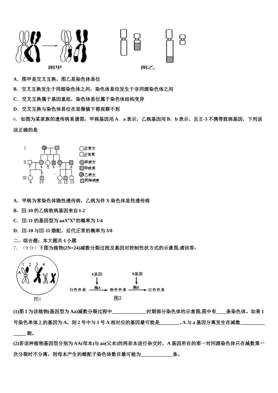 河北省滦州市第一中学2025年高一下生物期末教学质量检测模拟试题含解析_第2页
