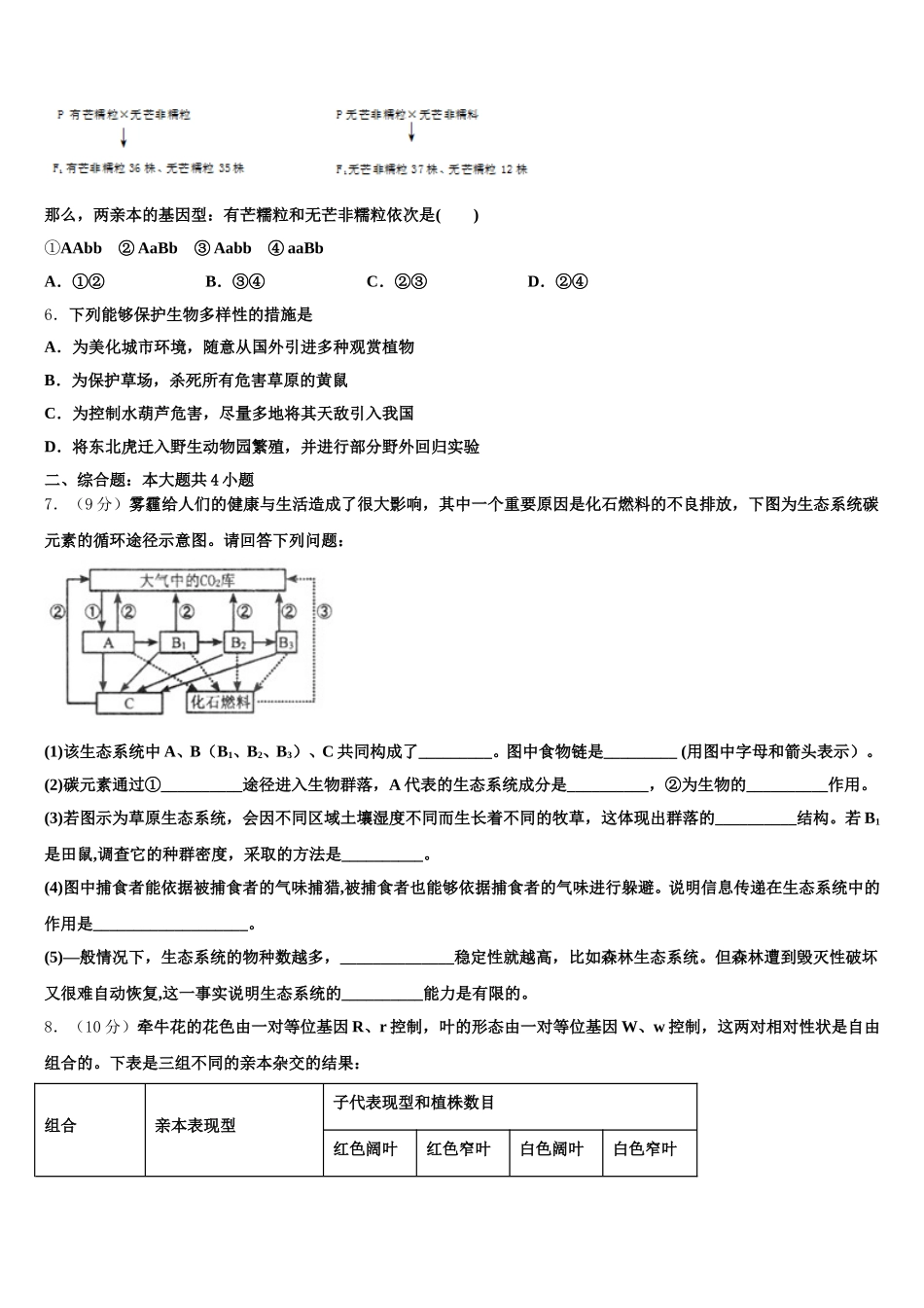 2024-2025学年石家庄市第八十一中学生物高一第二学期期末教学质量检测模拟试题含解析_第2页