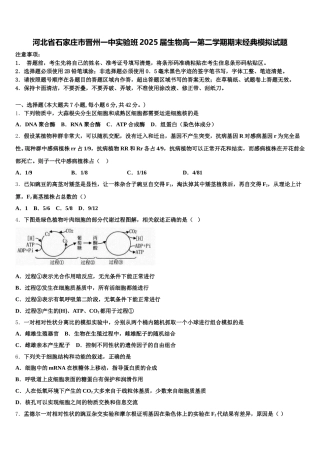 河北省石家庄市晋州一中实验班2025届生物高一第二学期期末经典模拟试题含解析
