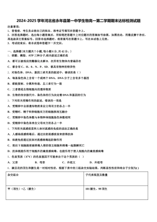 2024-2025学年河北省永年县第一中学生物高一第二学期期末达标检测试题含解析