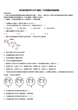 河北省辛集中学2025届高一下生物期末经典试题含解析