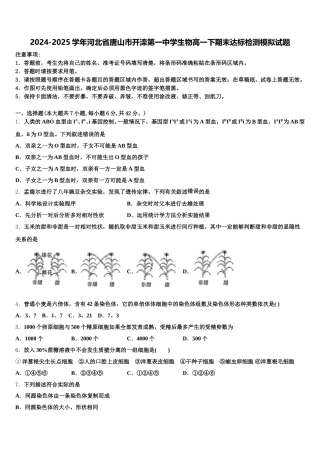 2024-2025学年河北省唐山市开滦第一中学生物高一下期末达标检测模拟试题含解析