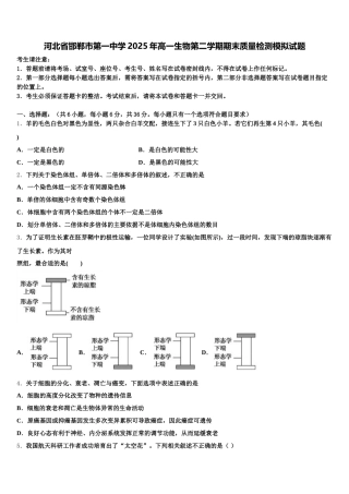 河北省邯郸市第一中学2025年高一生物第二学期期末质量检测模拟试题含解析