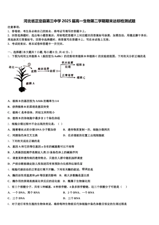 河北省正定县第三中学2025届高一生物第二学期期末达标检测试题含解析