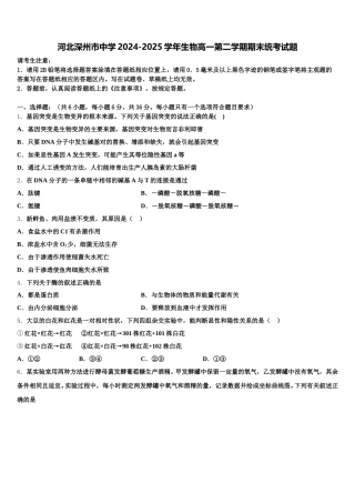 河北深州市中学2024-2025学年生物高一第二学期期末统考试题含解析