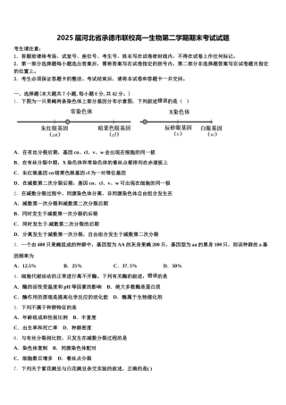 2025届河北省承德市联校高一生物第二学期期末考试试题含解析