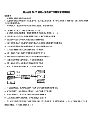 衡水金卷2025届高一生物第二学期期末调研试题含解析