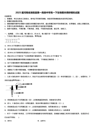 2025届河南省淮阳县第一高级中学高一下生物期末调研模拟试题含解析