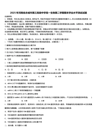 2025年河南省永城市第三高级中学高一生物第二学期期末学业水平测试试题含解析