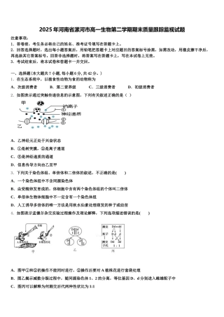 2025年河南省漯河市高一生物第二学期期末质量跟踪监视试题含解析