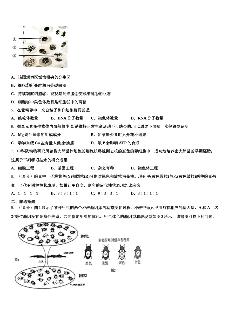 河南省信阳市信阳高级中学2025届高一生物第二学期期末联考模拟试题含解析_第2页