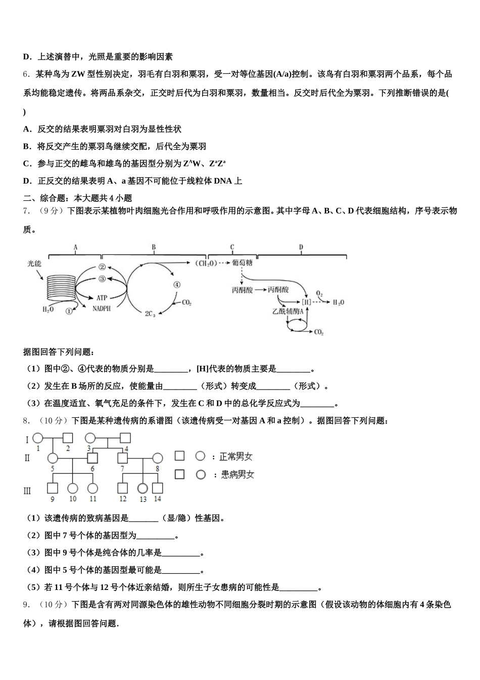 河南省安阳市林虑中学2025年生物高一第二学期期末监测模拟试题含解析_第2页