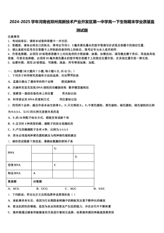 2024-2025学年河南省郑州高新技术产业开发区第一中学高一下生物期末学业质量监测试题含解析
