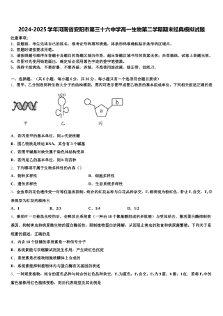 2024-2025学年河南省安阳市第三十六中学高一生物第二学期期末经典模拟试题含解析
